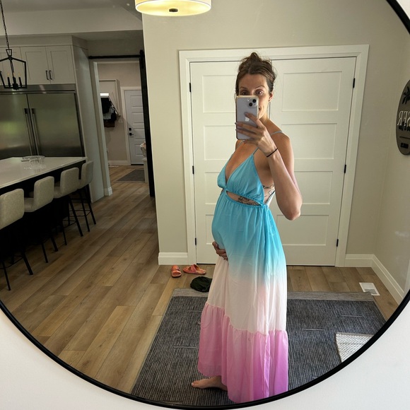 Multi Color Ombre Sleeveless Maternity Dress Pink Blush - Picture 3 of 4